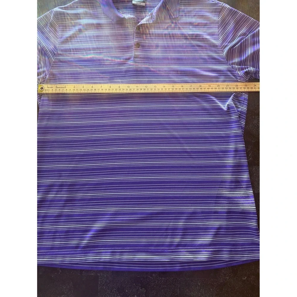 Nike Golf Dri-FIT Men XL Purple White Stripe Short Sleeve Polo Shirt Performance